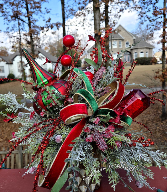 Christmas Red & Green Plaid Jewel Designer Table Centerpiece