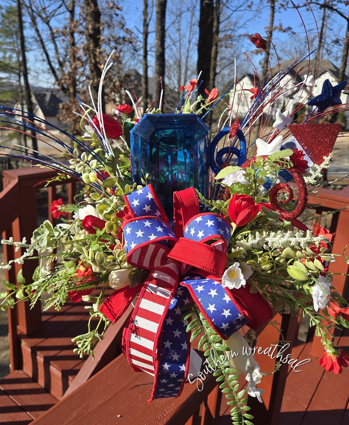 Patriotic Fireworks Floral Arrangement with Jewel Accent