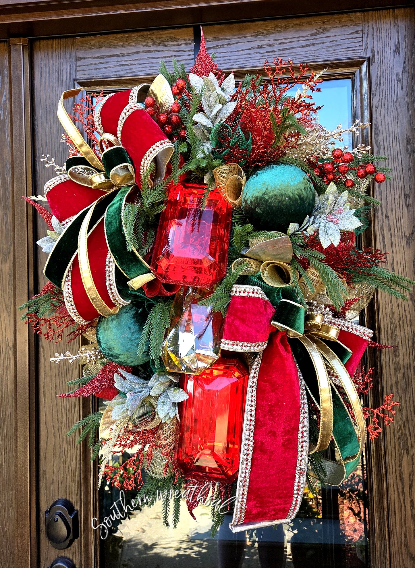 Traditional Red and Gold designer Jewel Christmas Front Door Wreath