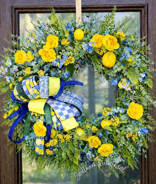 Yellow & Blue Summer Lemon Mothers Day Door Wreath