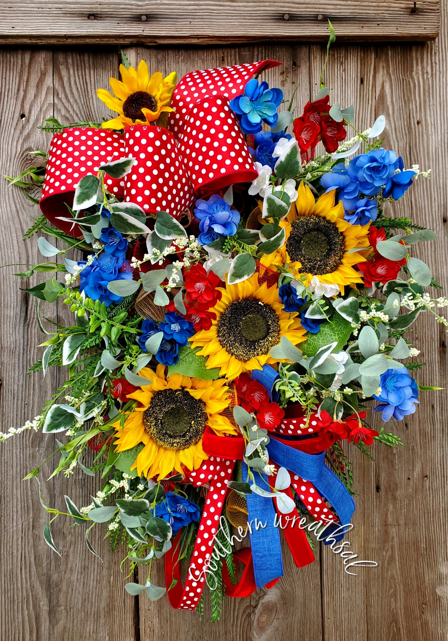 Yellow Sunflower Spring Door Swag - Patriotic Sunflower Wreath