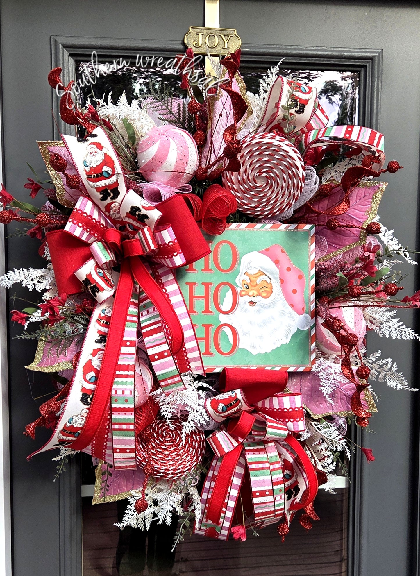 Red &Pink Vintage Santa Christmas Door Wreath