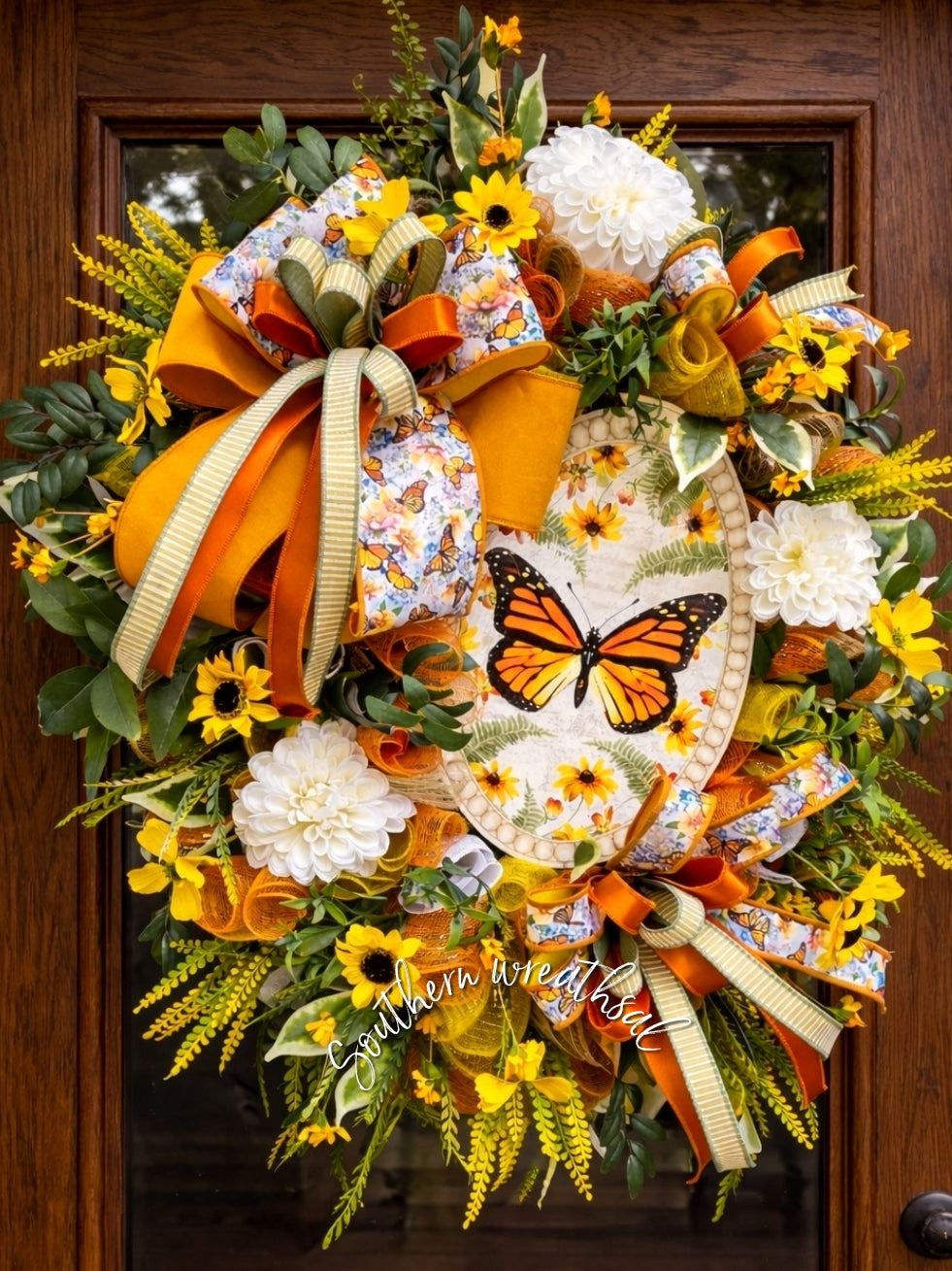 Deluxe Orange Monarch Butterfly Summer Door Wreath