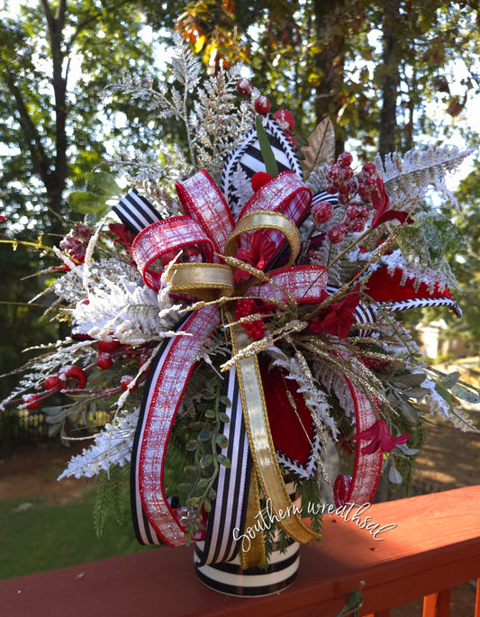 Elegant Red and Black Winter Wonderland Christmas Arrangement