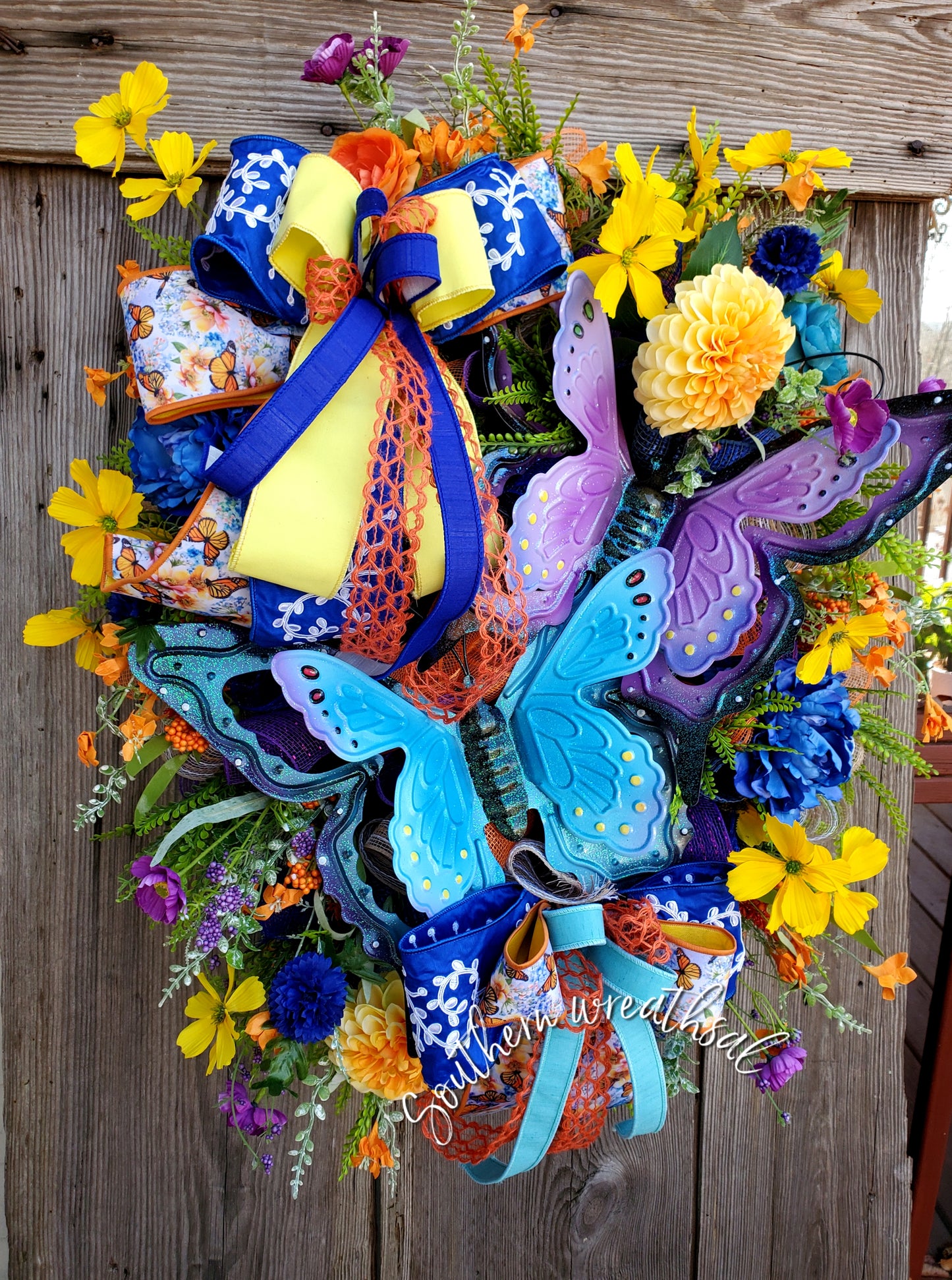 Double Purple and Blue Butterfly Spring Door Wreath