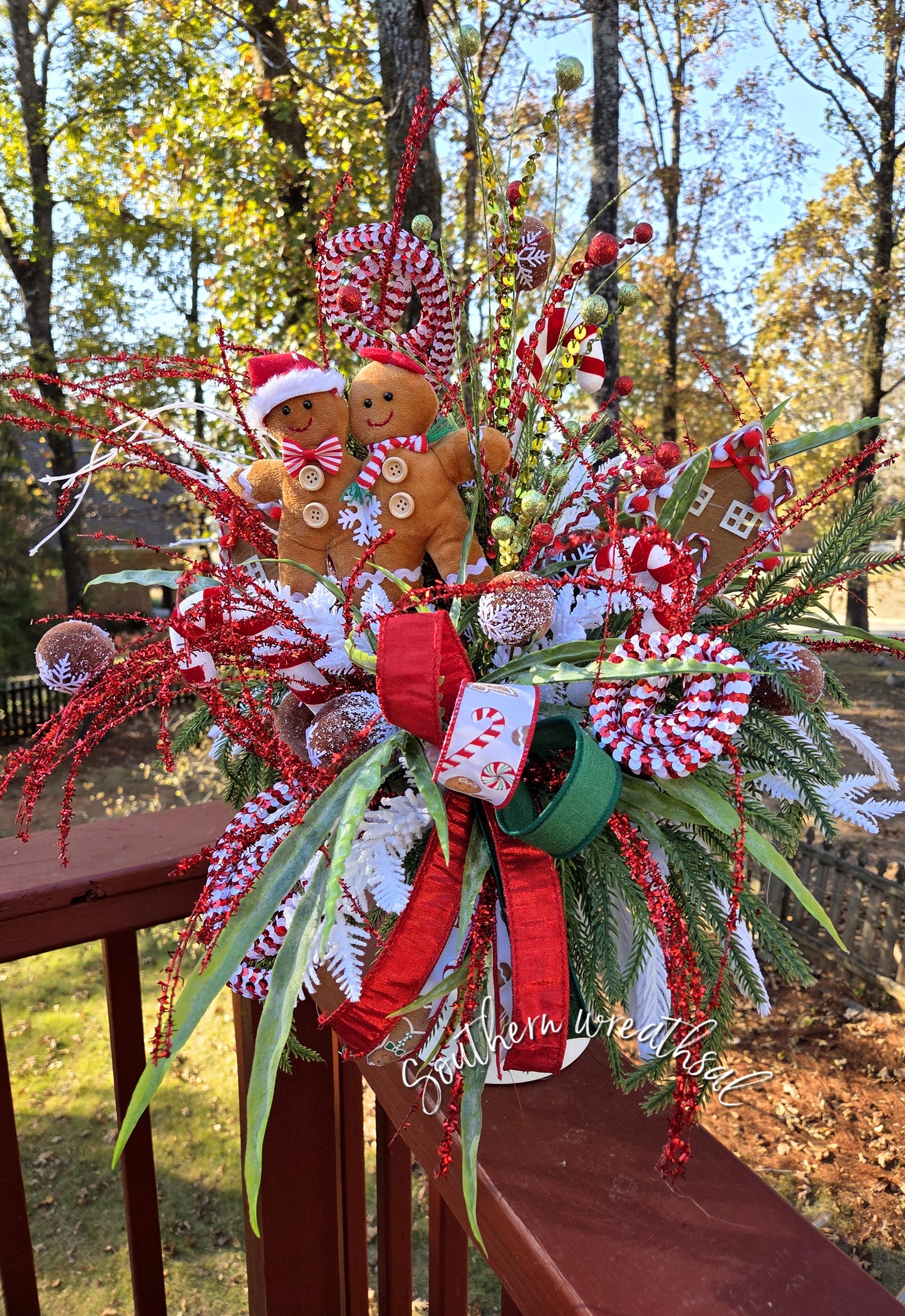 Christmas Gingerbread Centerpiece- Holiday Candy Cane Gingerbread Decor
