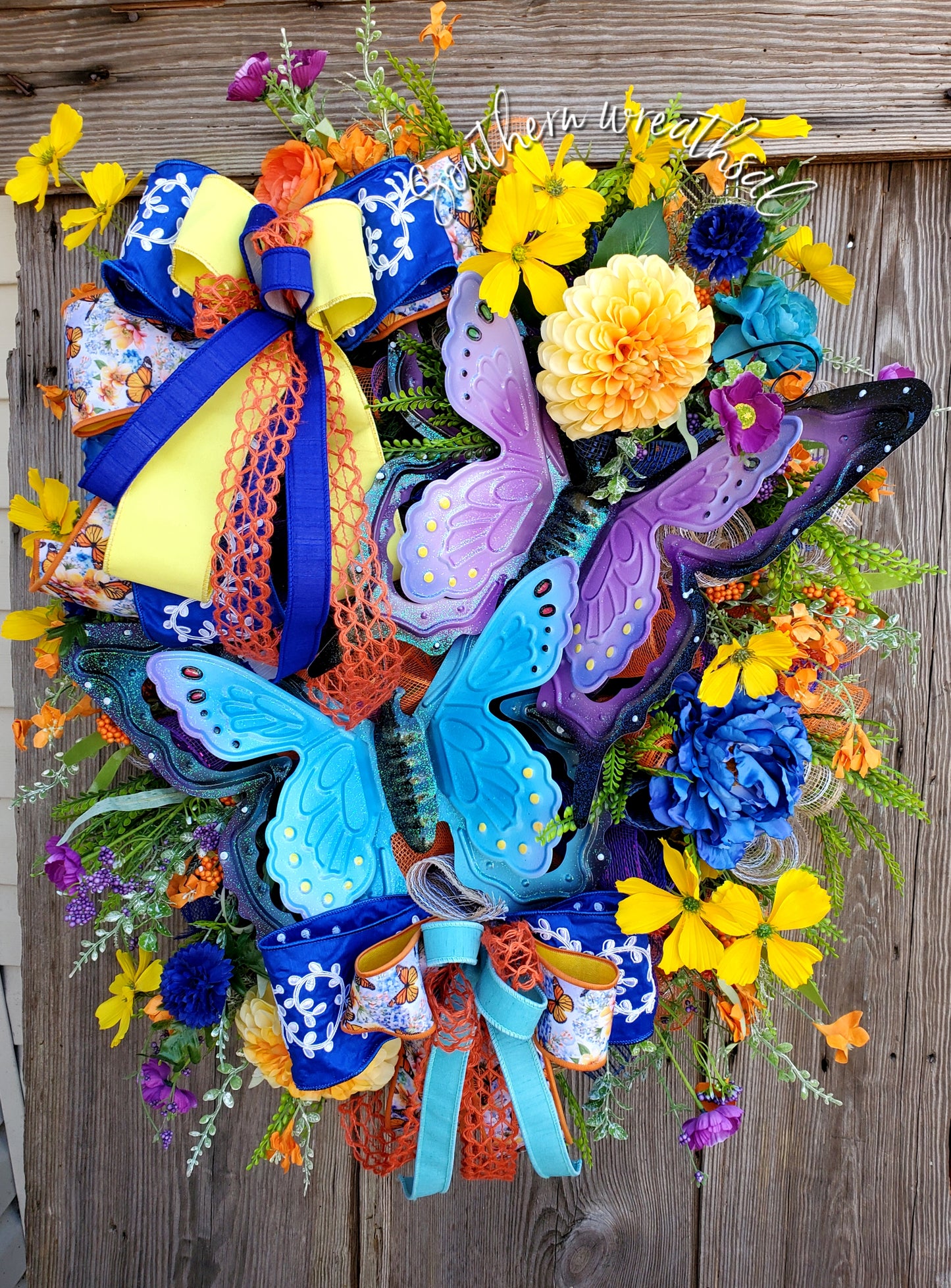 Double Purple and Blue Butterfly Spring Door Wreath