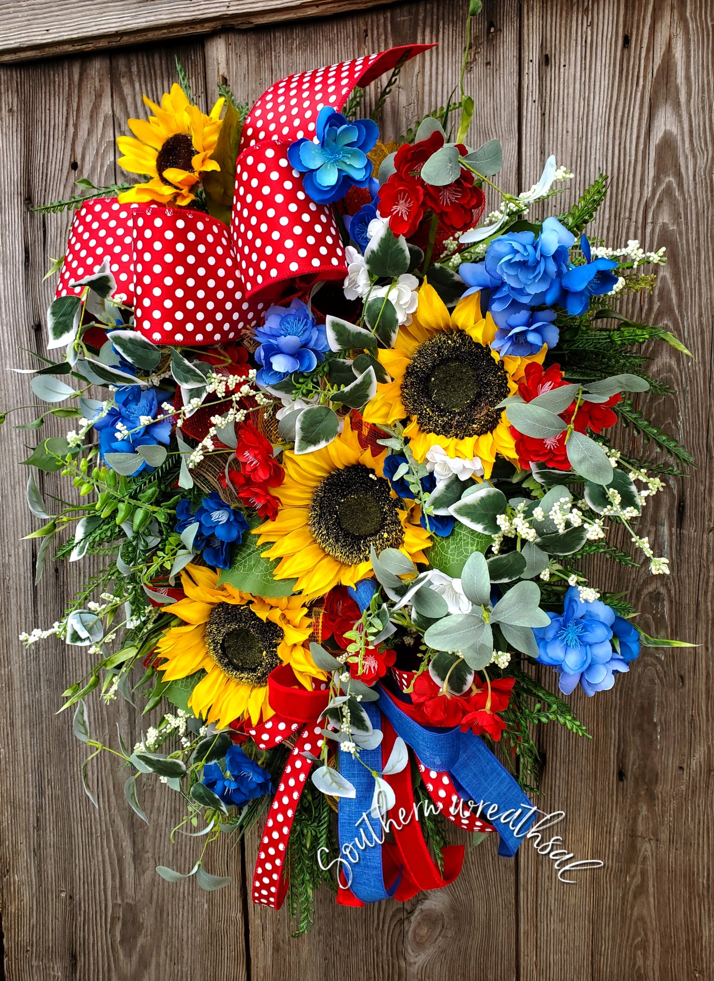Yellow Sunflower Spring Door Swag - Patriotic Sunflower Wreath
