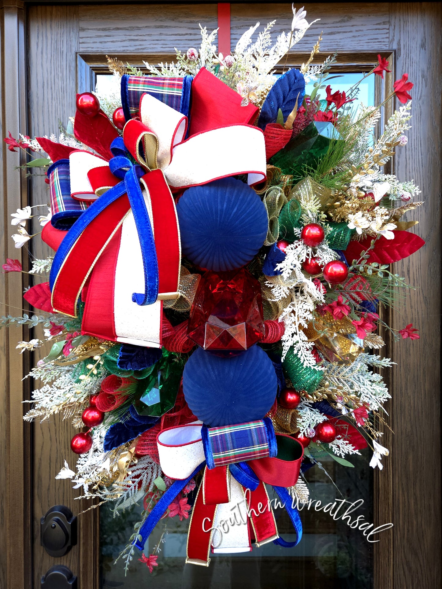 Red and Blue Plaid Ralph Lauren Inspired Deluxe Christmas Door Wreath