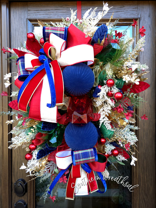Red and Blue Plaid Ralph Lauren Inspired Deluxe Christmas Door Wreath