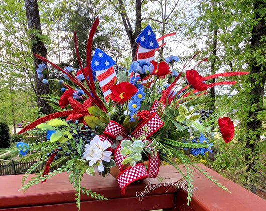 Patriotic Fireworks Floral Arrangement * Red White Blue Centerpiece