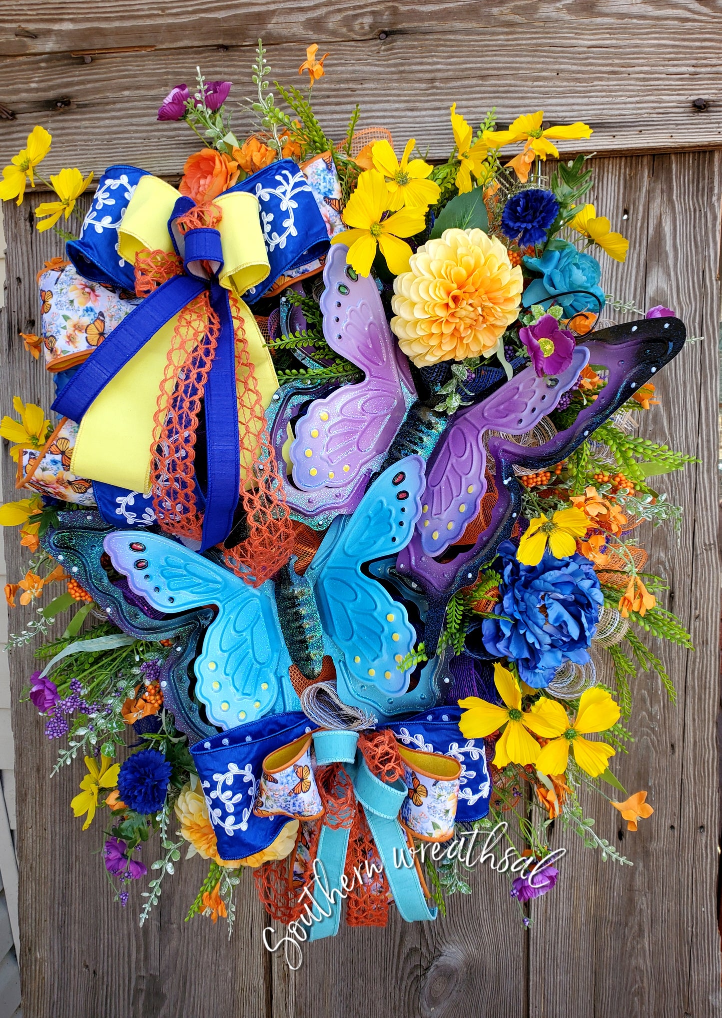 Double Purple and Blue Butterfly Spring Door Wreath