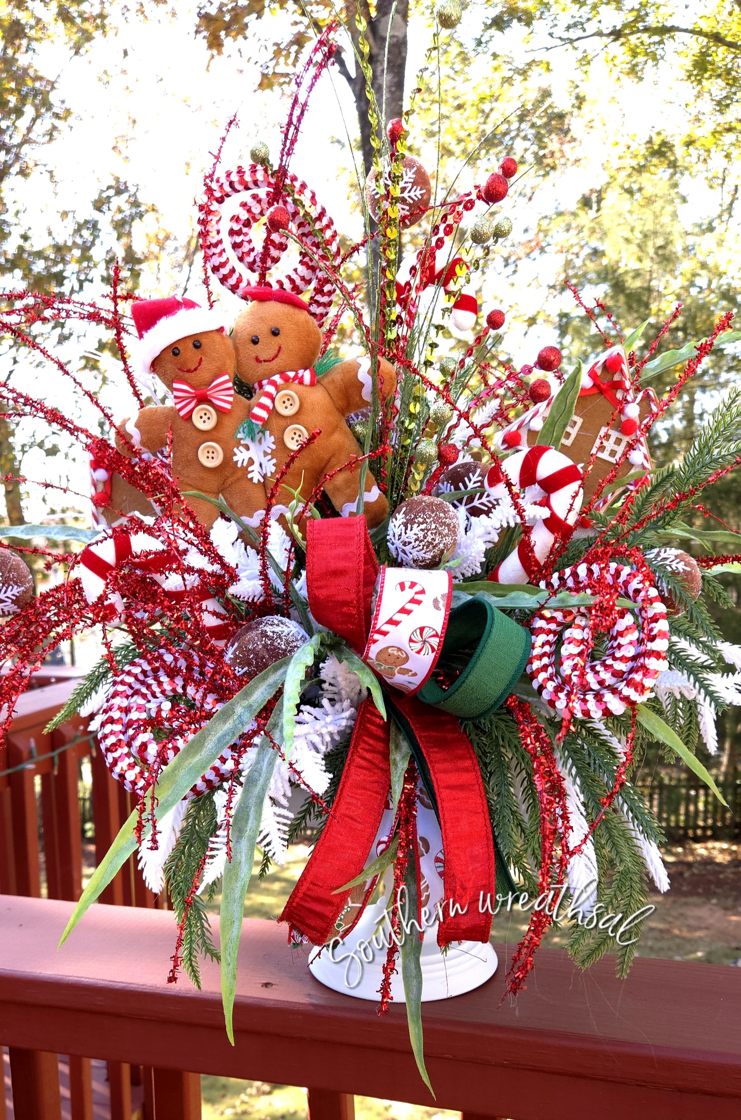Christmas Gingerbread Centerpiece- Holiday Candy Cane Gingerbread Decor