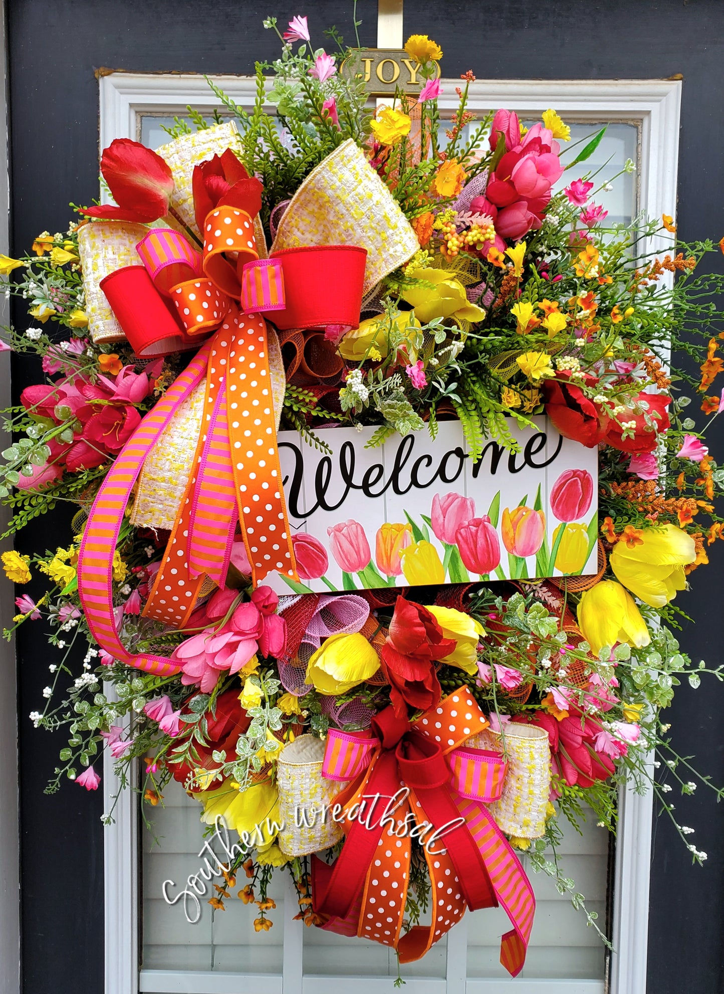 Spring Tulip Welcome Door Wreath