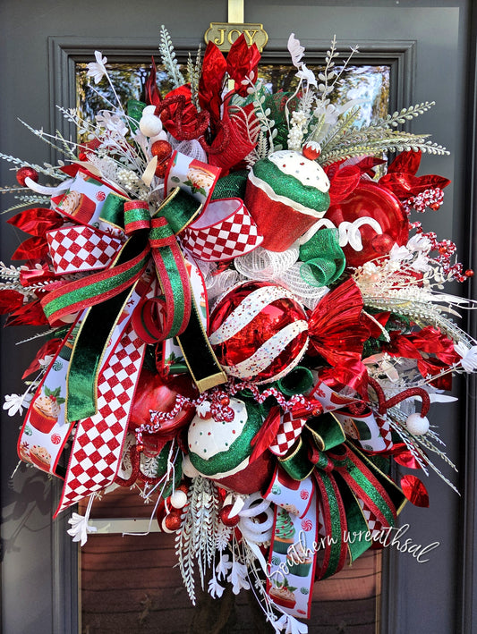 Christmas Cupcake & Candy Whimsical Front Door Wreath