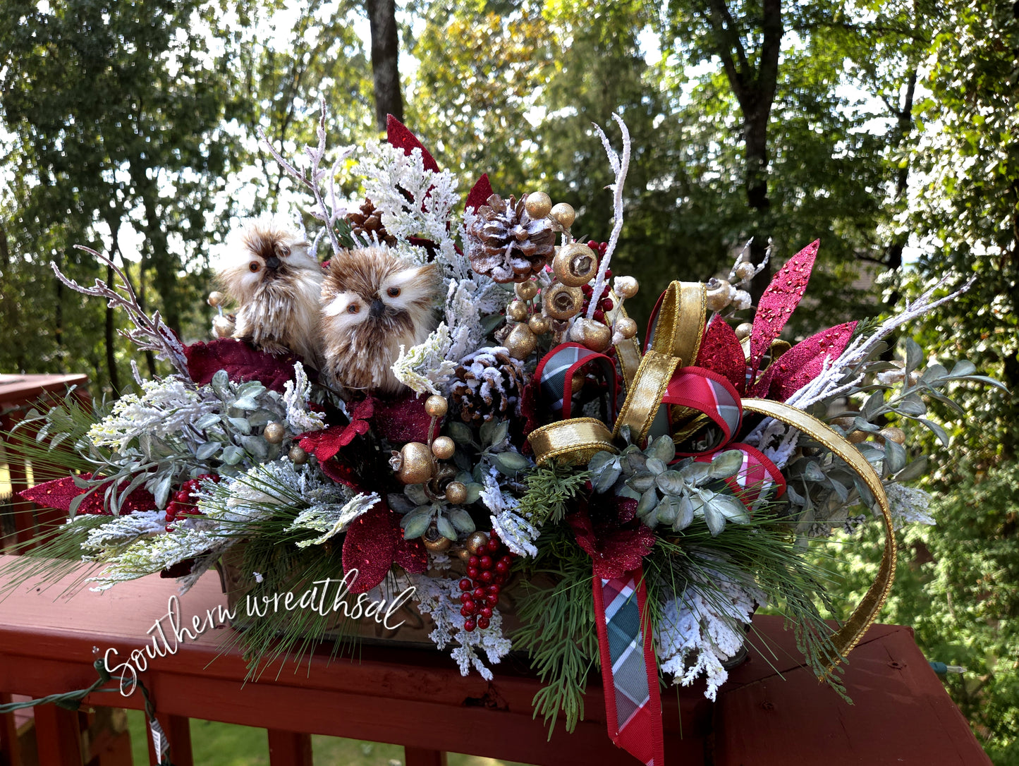 Christmas Woodland Owl Table Centerpiece