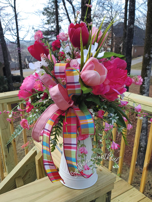 Pink Peony and Tulip Spring / Easter Floral Arrangement