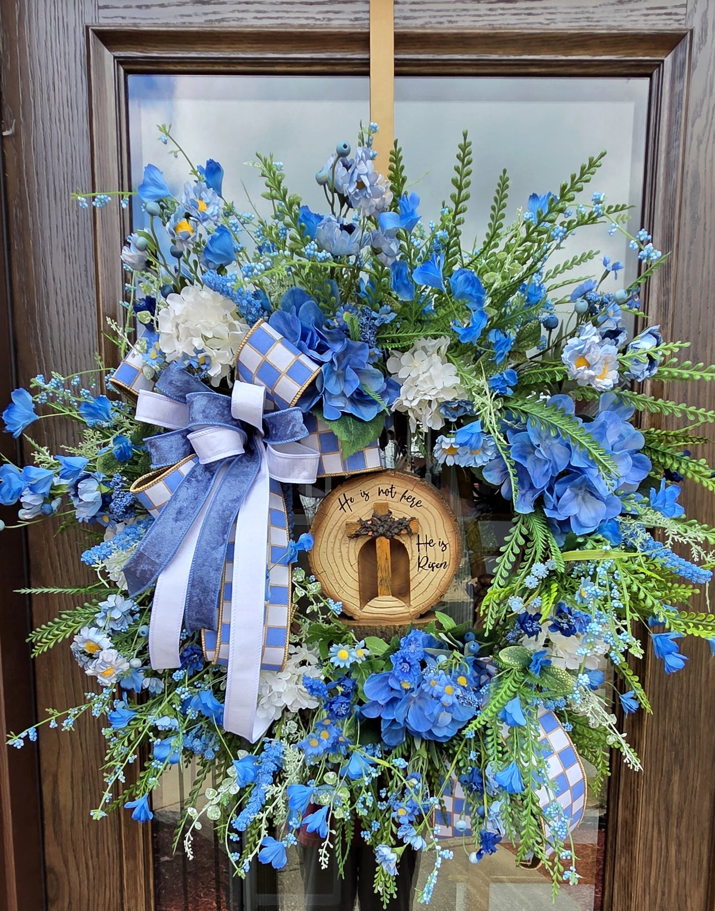 Easter HE is Risen Blue Hydrangea Door Wreath