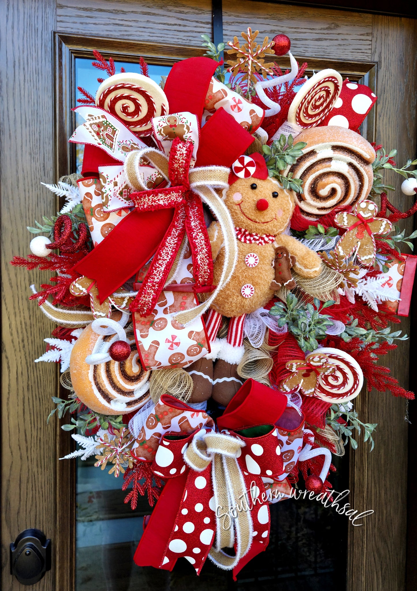 Christmas Gingerbread Girl Front Door Wreath- Peppermint Gingerbread Decor