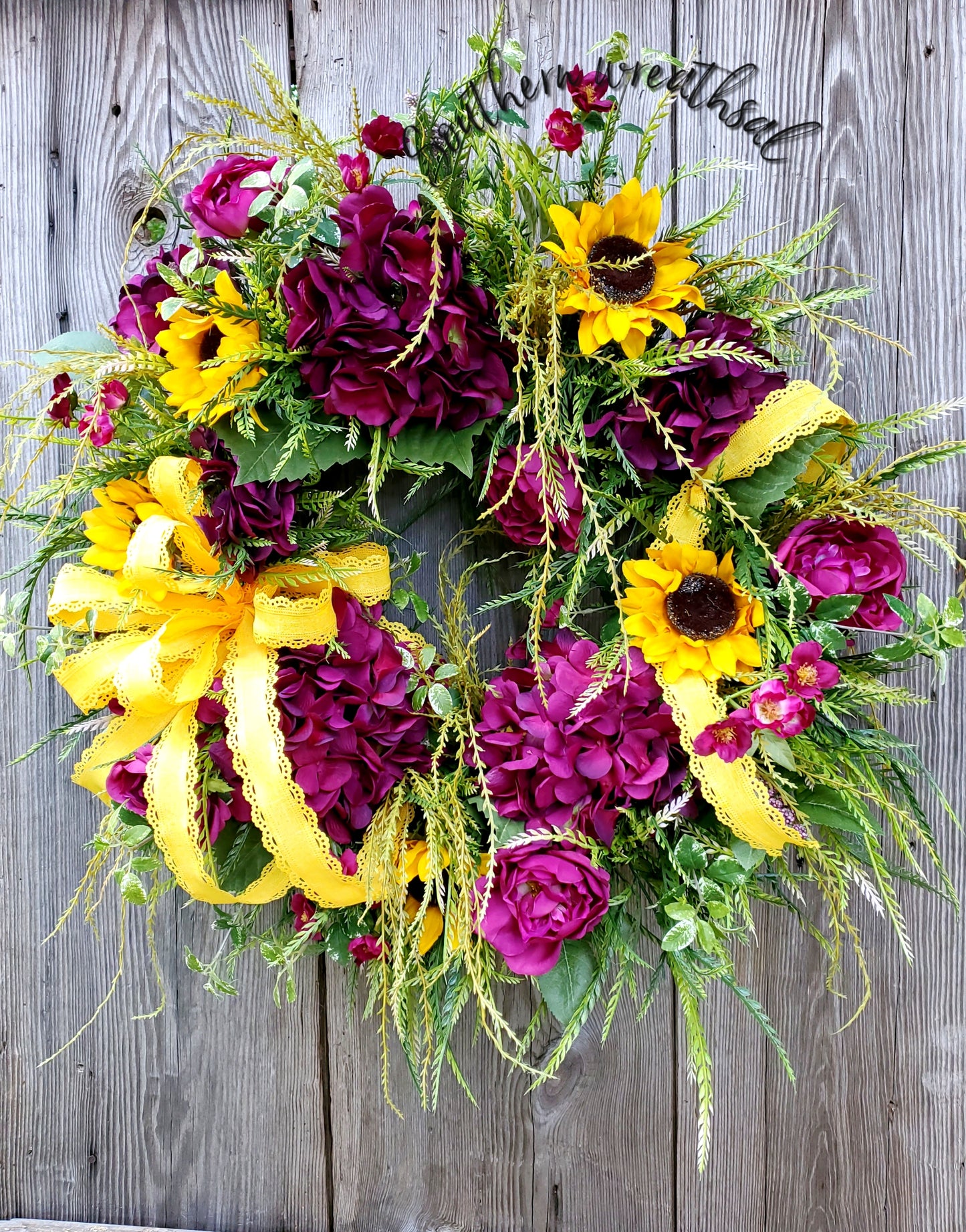 Fall Purple and Yellow Hydrangea Grapevine Wreath