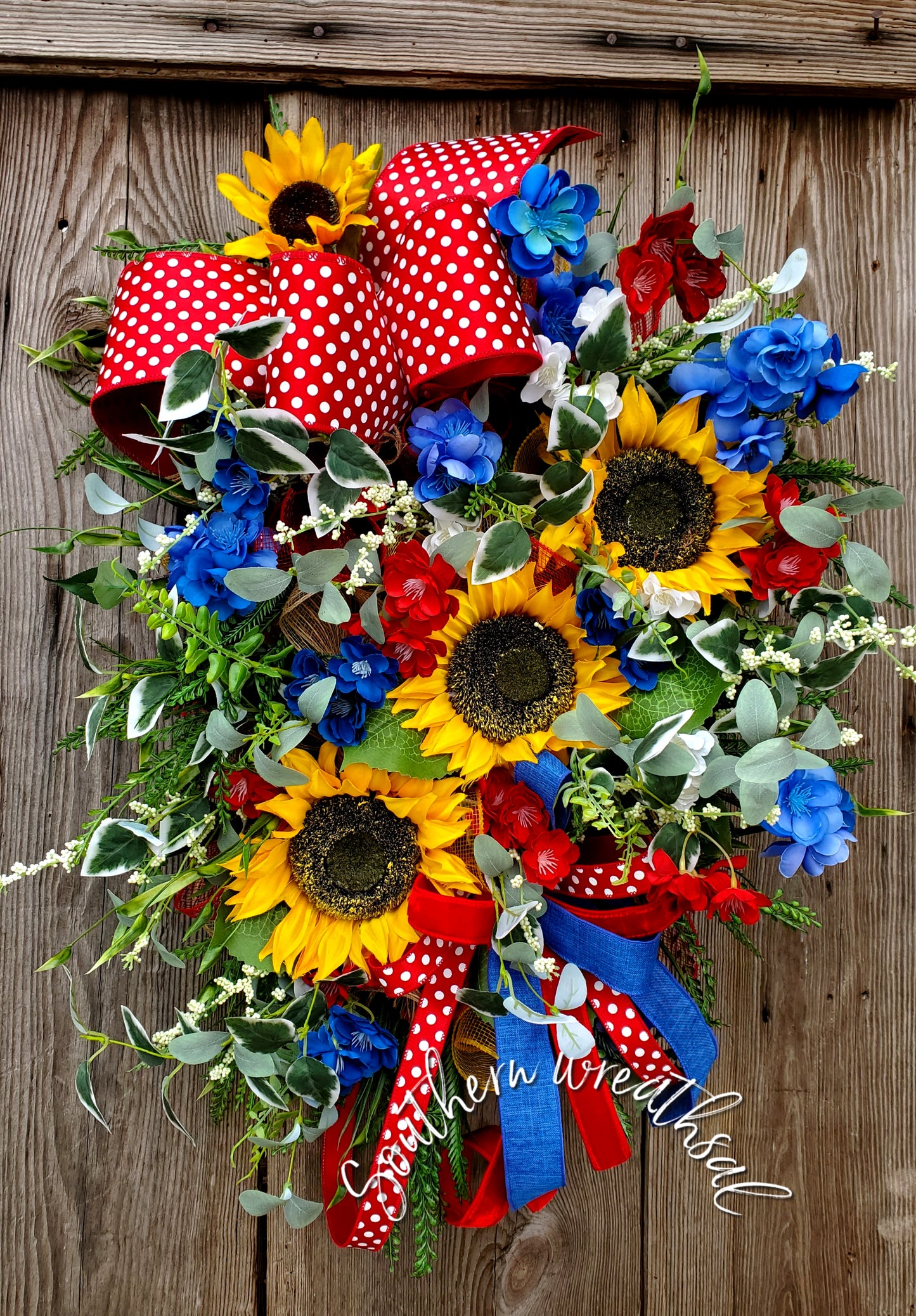 Yellow Sunflower Spring Door Swag - Patriotic Sunflower Wreath