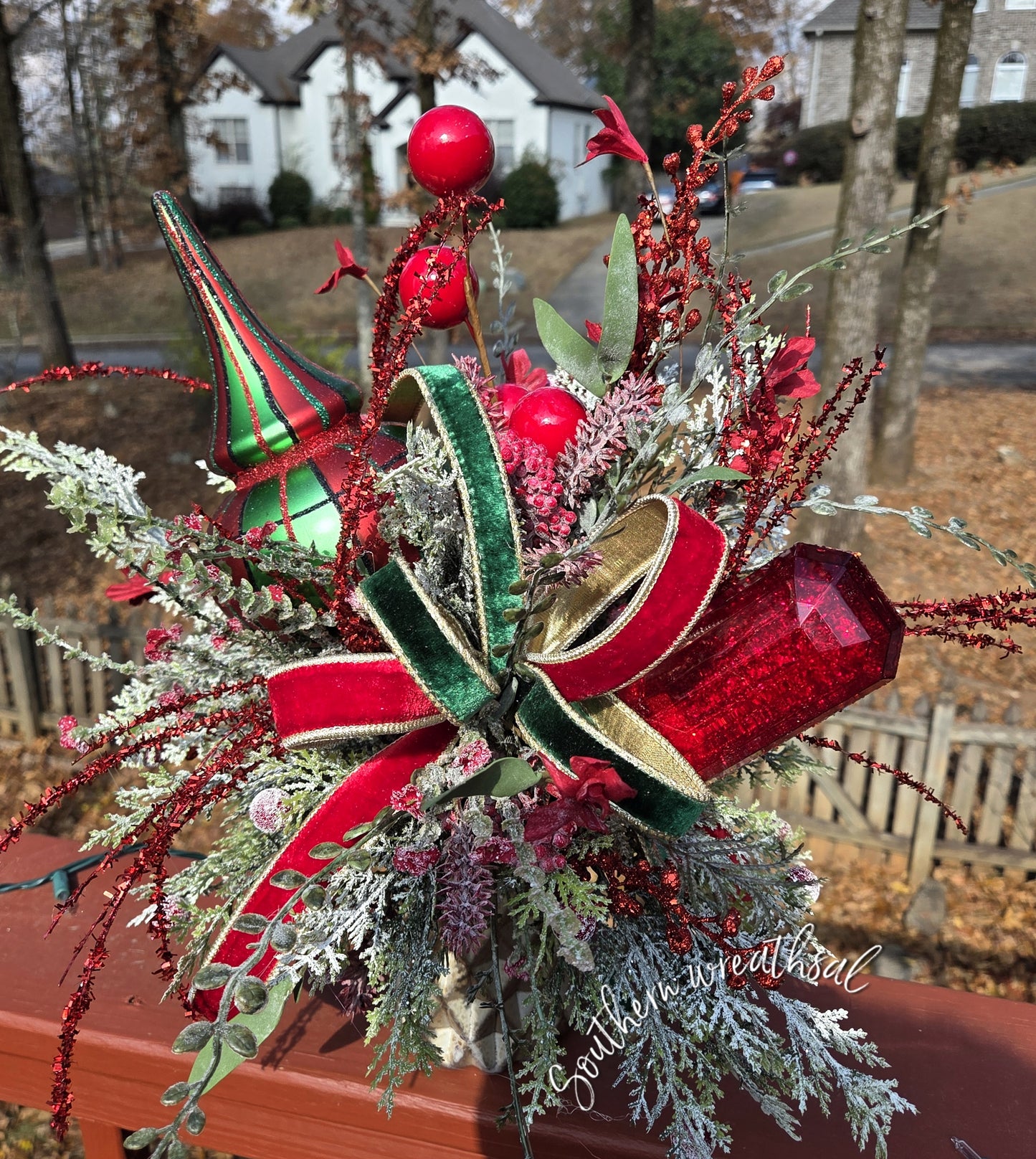 Christmas Red & Green Plaid Jewel Designer Table Centerpiece