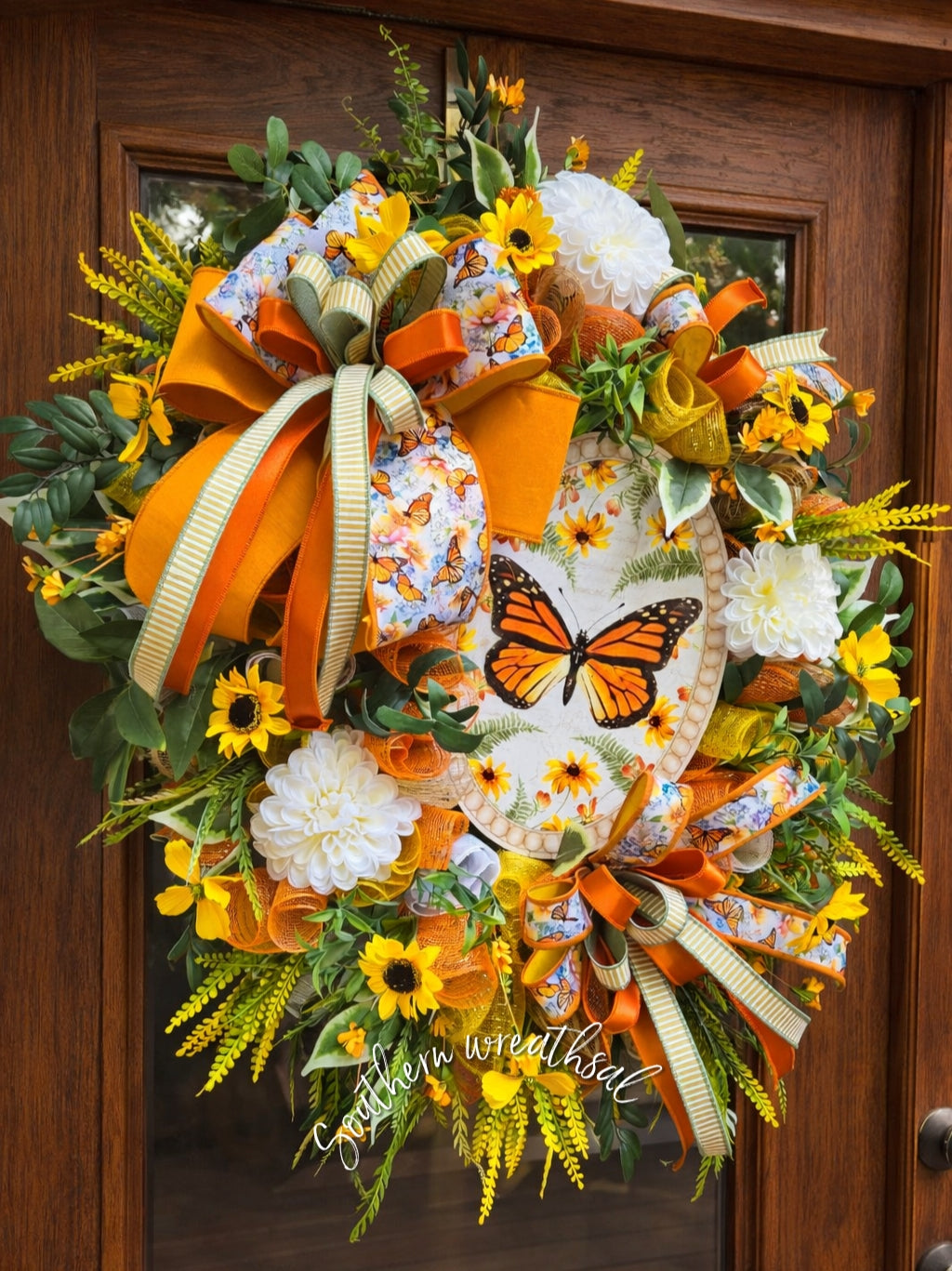 Deluxe Orange Monarch Butterfly Summer Door Wreath