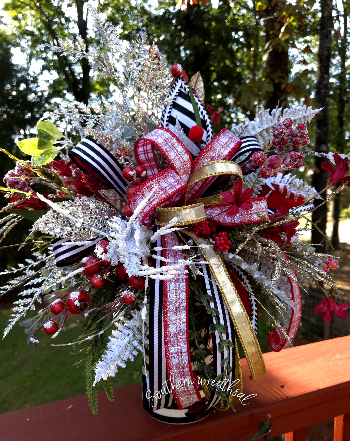 Elegant Red and Black Winter Wonderland Christmas Arrangement