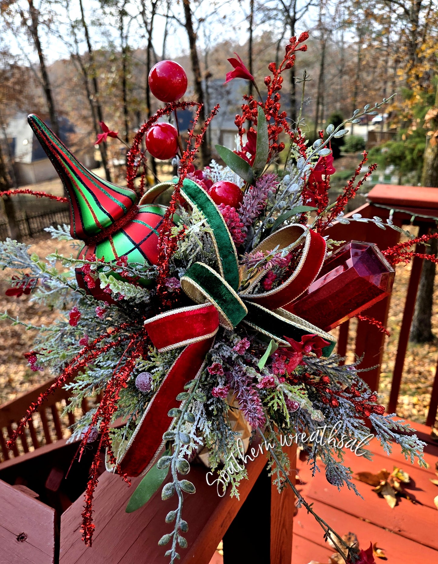 Christmas Red & Green Plaid Jewel Designer Table Centerpiece