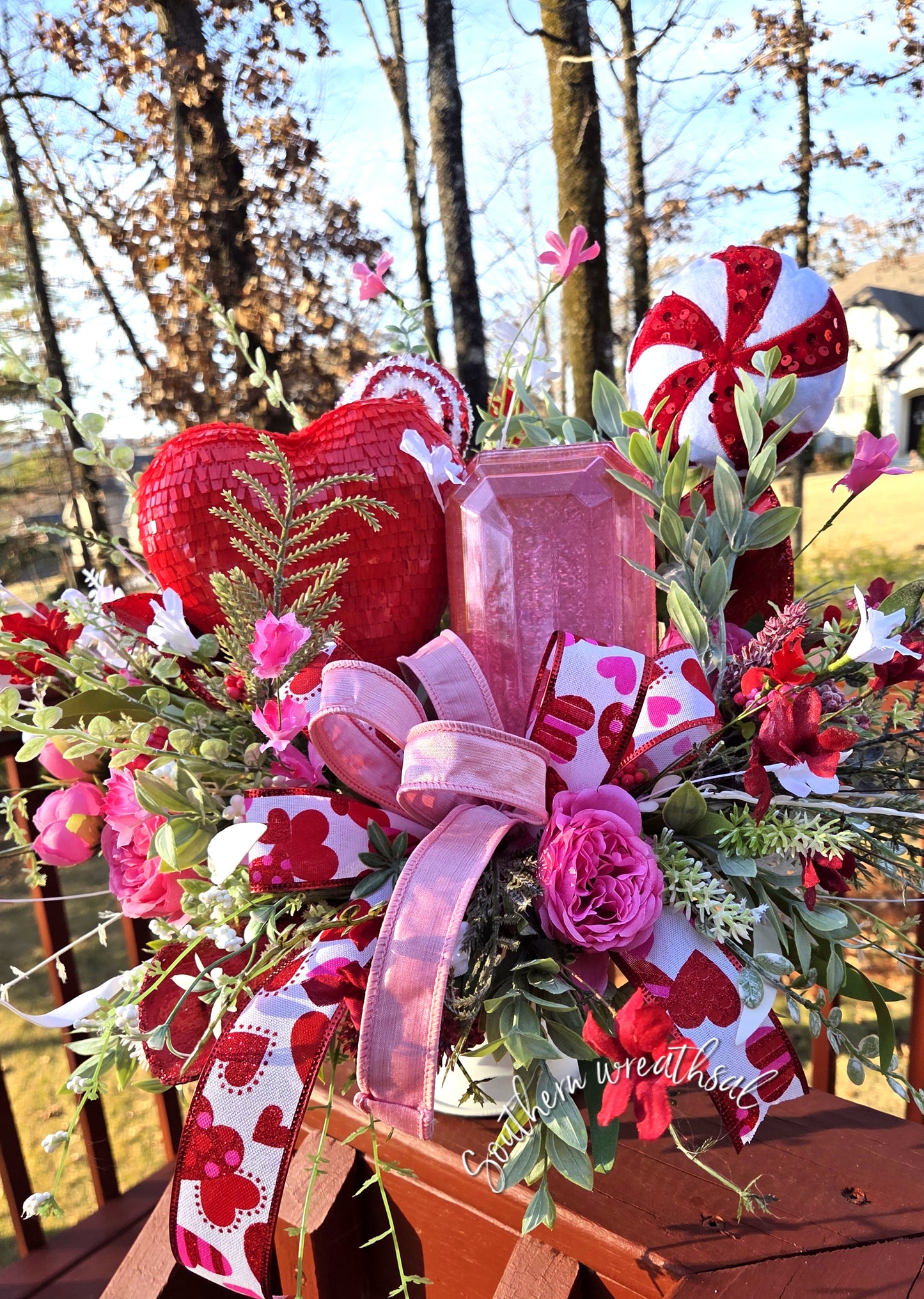 Valentines Day Heart  & Jewel Floral Centerpiece Decoration