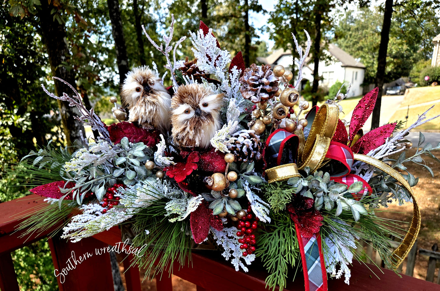 Christmas Woodland Owl Table Centerpiece