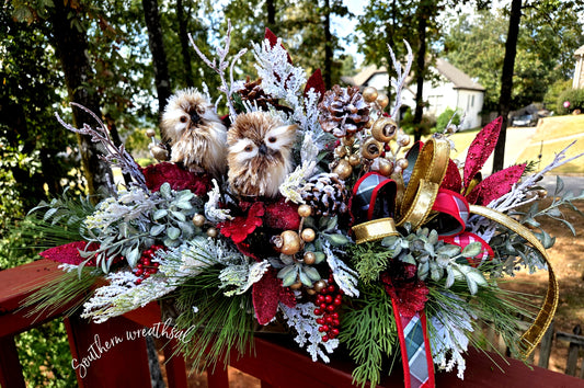 Christmas Woodland Owl Table Centerpiece