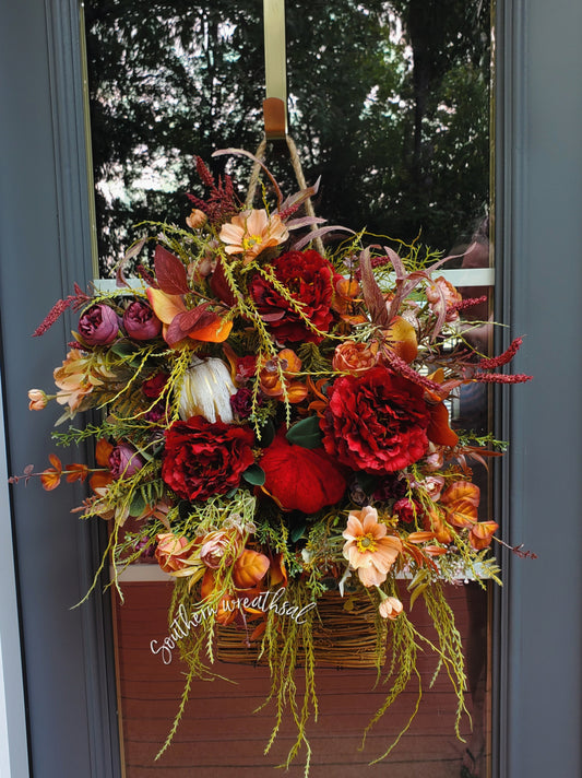Elegant Fall Pumpkin Basket Floral Door Decor