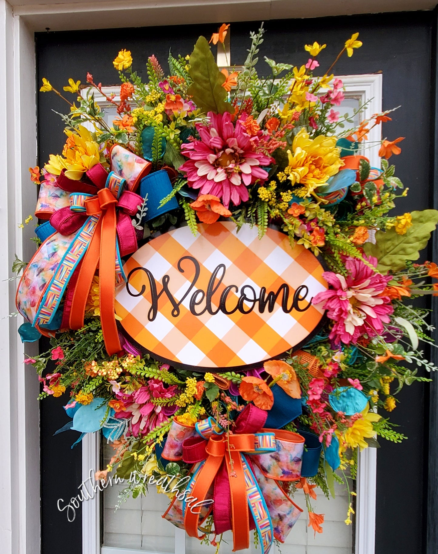 Spring Pink and Orange Welcome Door Wreath / Mother's Day Gift