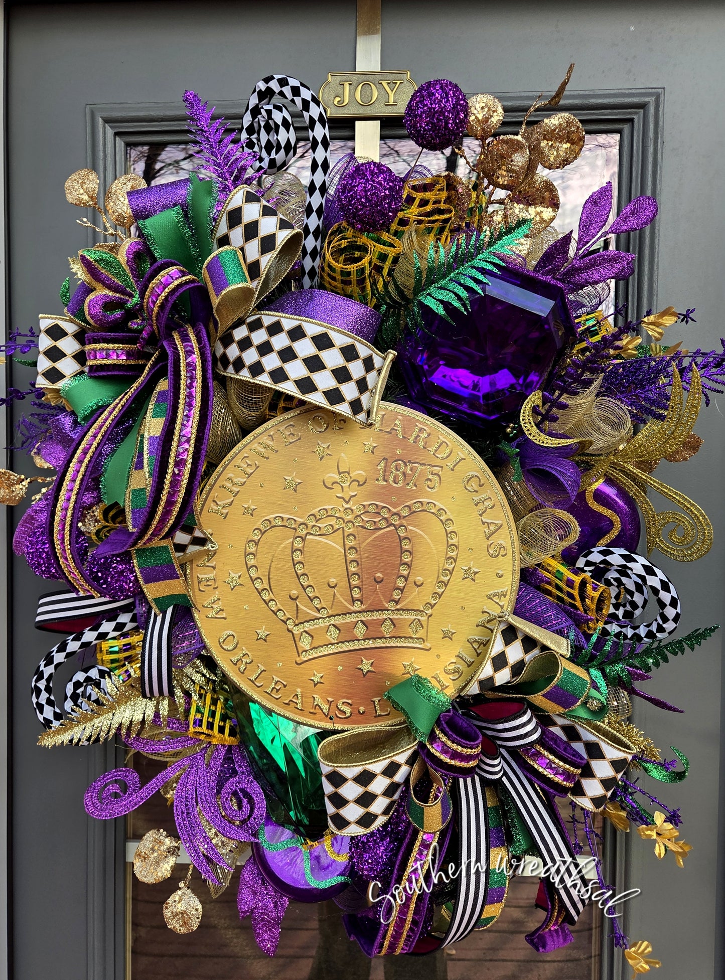 Deluxe Mardi Gras Medallion Wreath - Purple Green and Gold Mardi Gras Decor