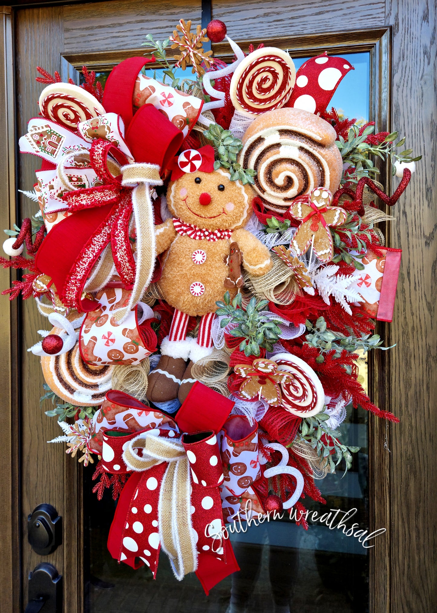Christmas Gingerbread Girl Front Door Wreath- Peppermint Gingerbread Decor
