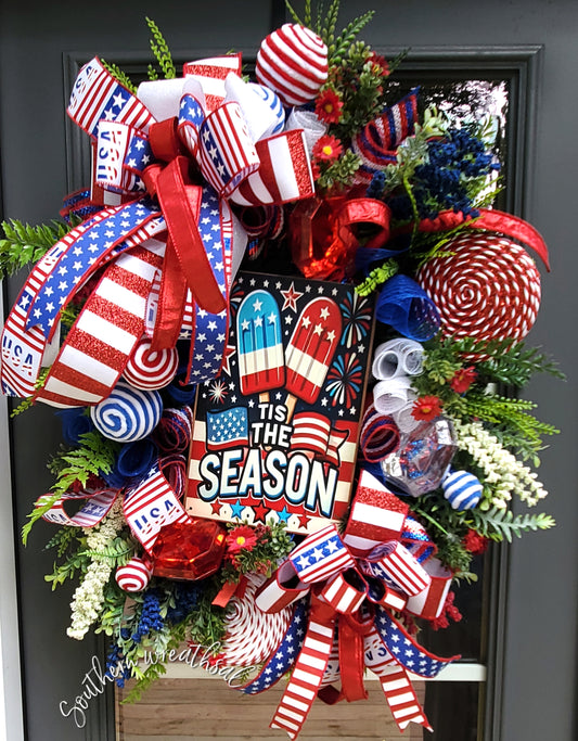 Patriotic Ice Cream Red, White and Blue Everyday Large Door Wreath