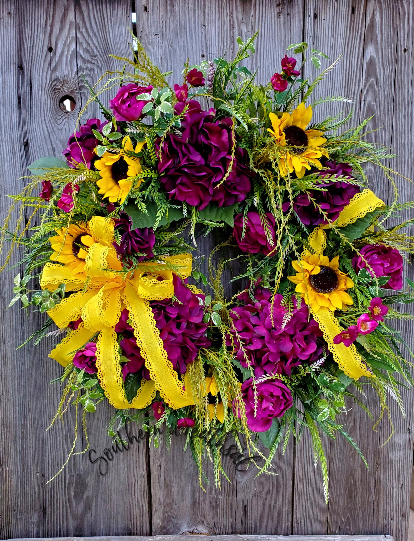 Fall Purple and Yellow Hydrangea Grapevine Wreath