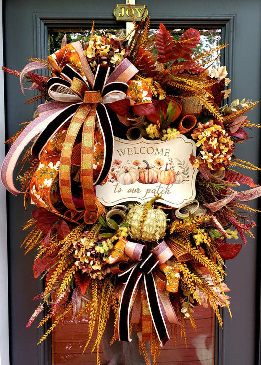 Fall Pumpkin Patch Deluxe & Elegant  Front Door Wreath | XL Autumn Wreath