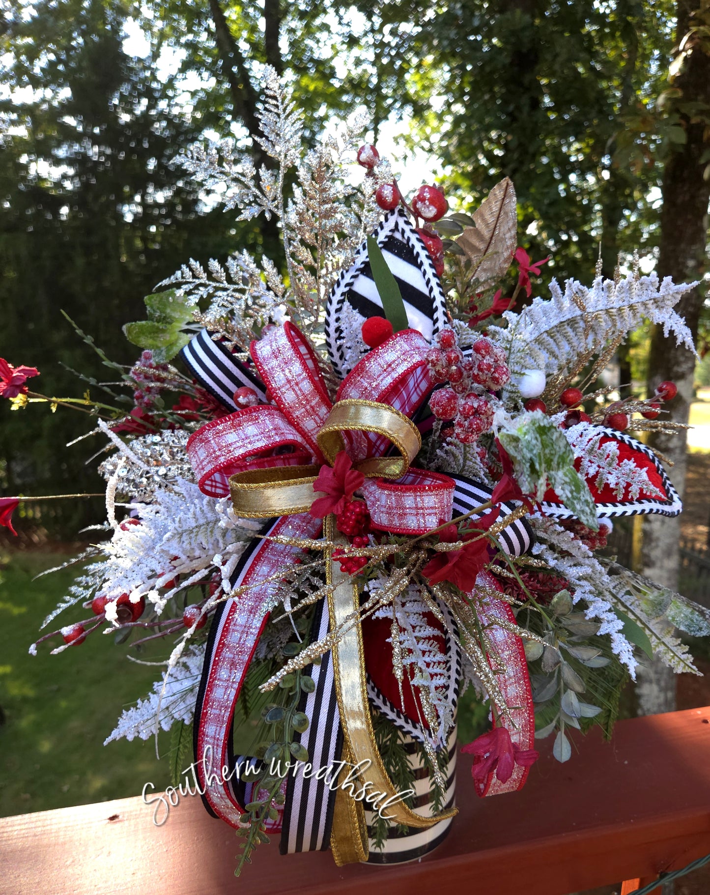 Elegant Red and Black Winter Wonderland Christmas Arrangement