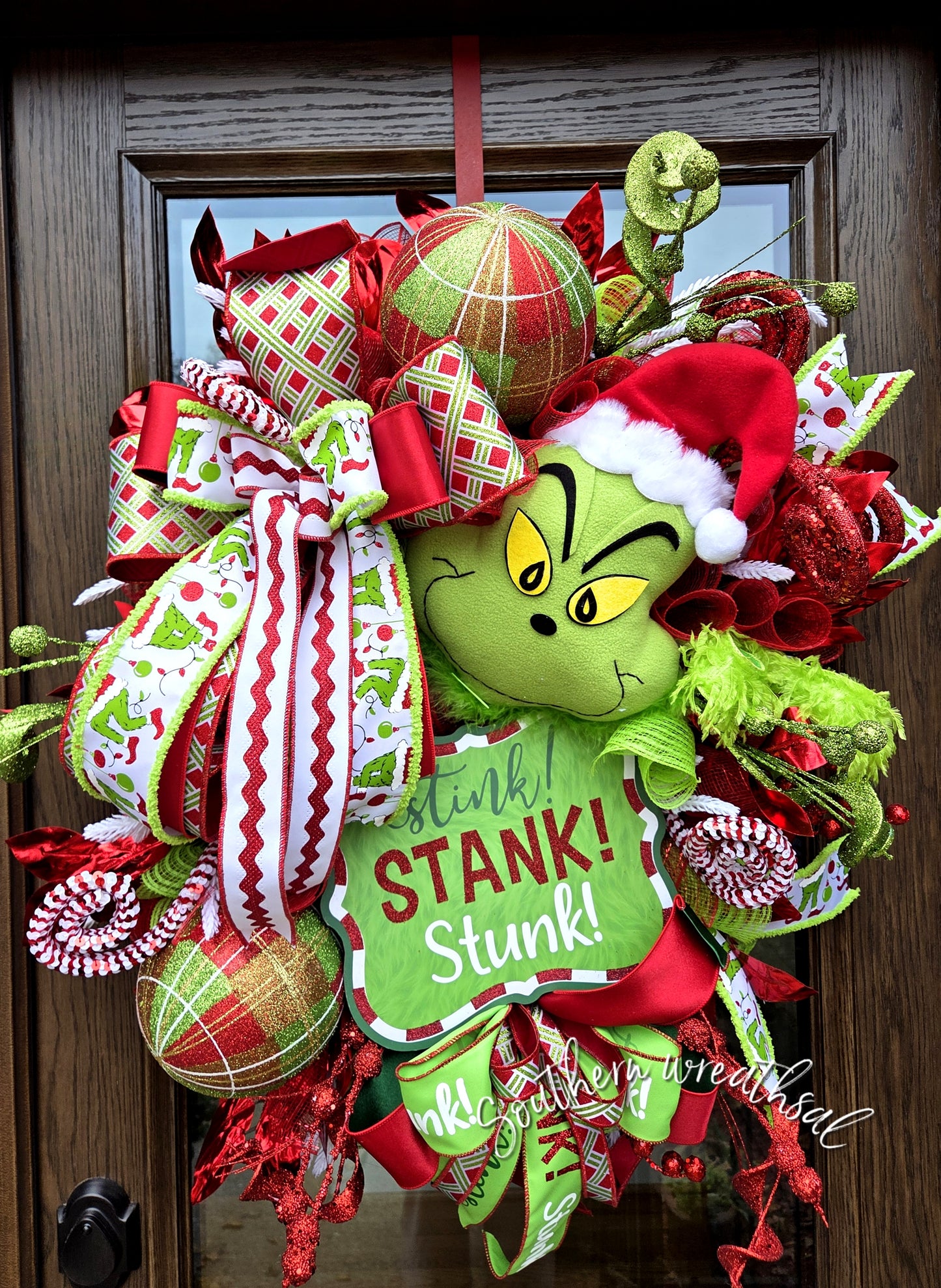 Deluxe Green Monster Christmas Door Wreath