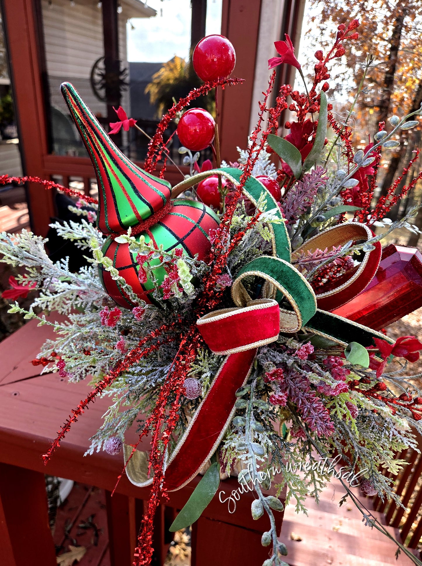 Christmas Red & Green Plaid Jewel Designer Table Centerpiece