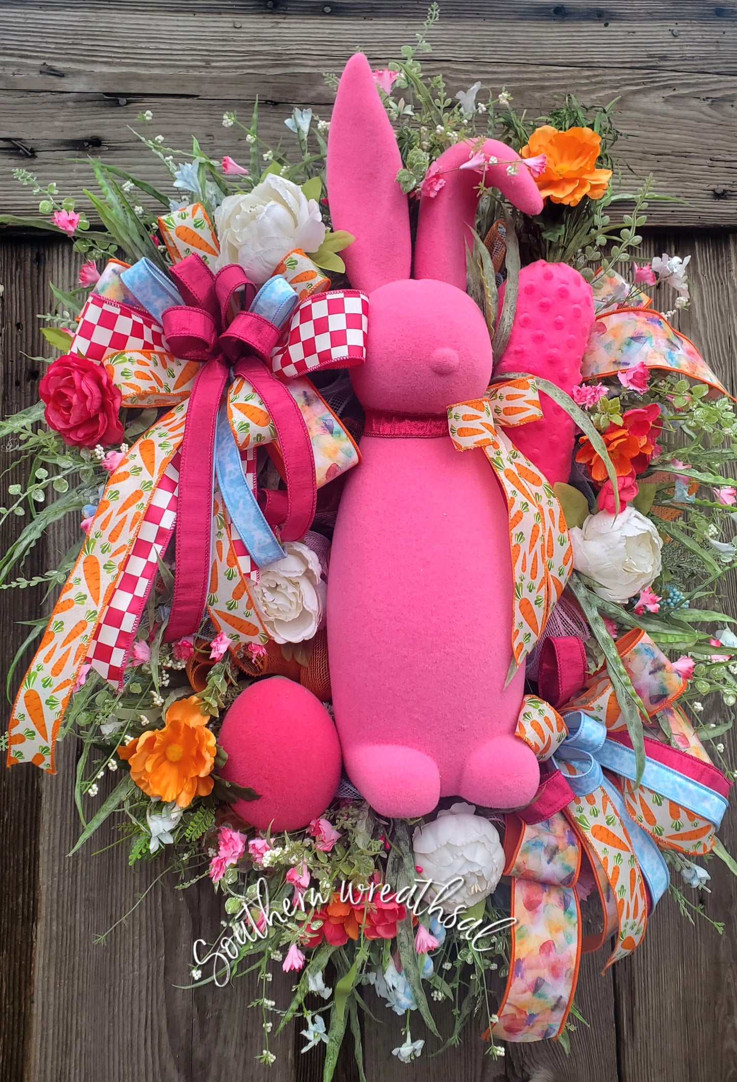Hot Pink Flocked Easter Bunny Door Swag