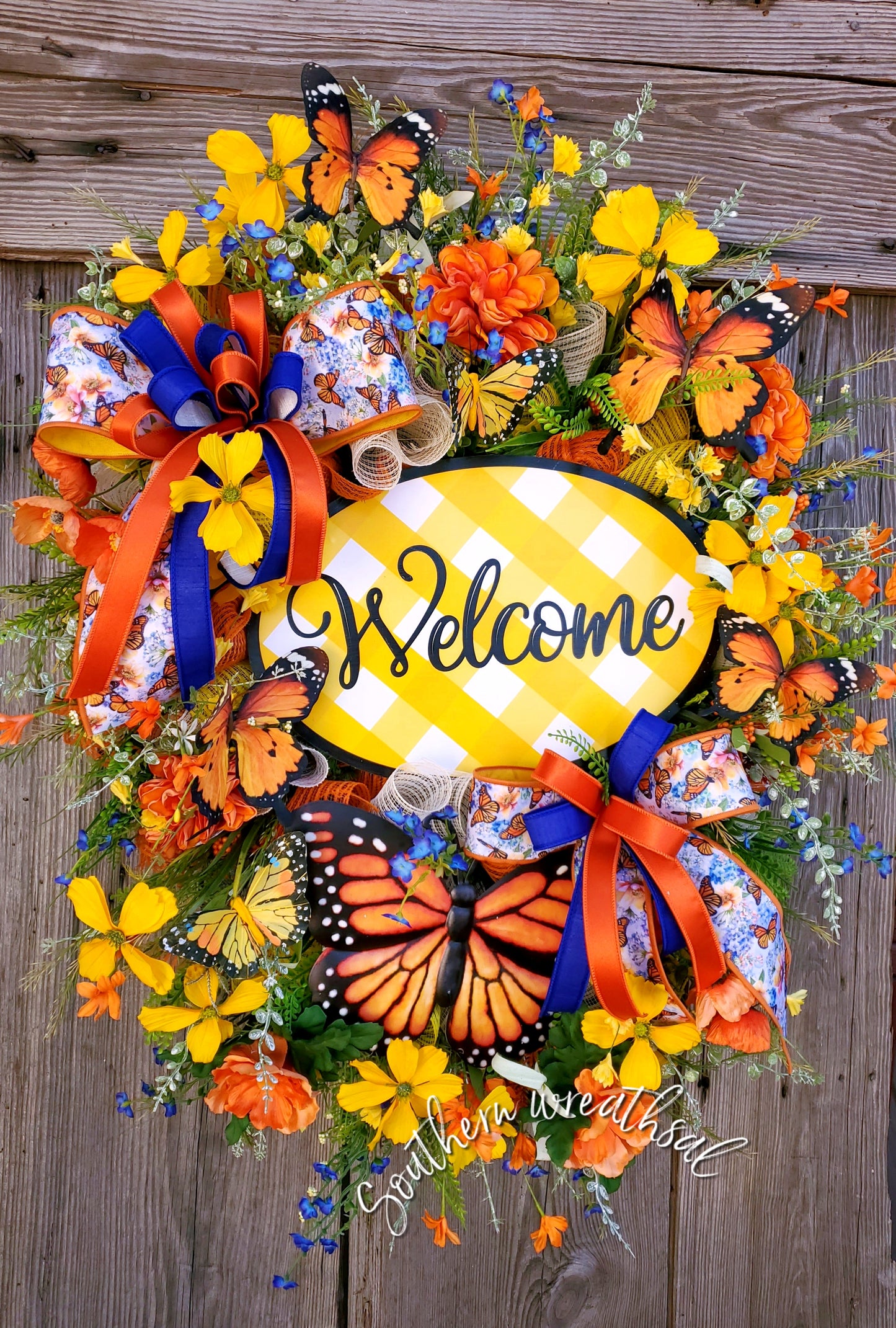 Spring Orange and Yellow Monarch Butterfly Deluxe Front Door Wreath