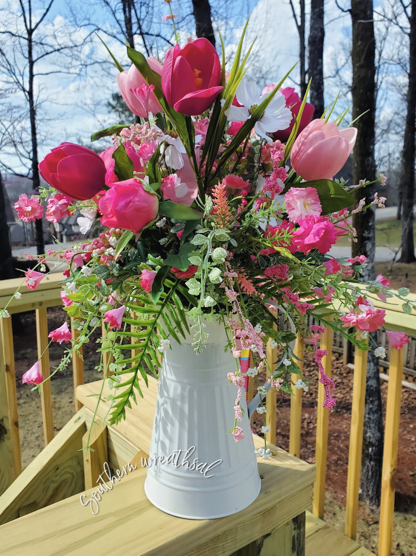 Pink Peony and Tulip Spring / Easter Floral Arrangement