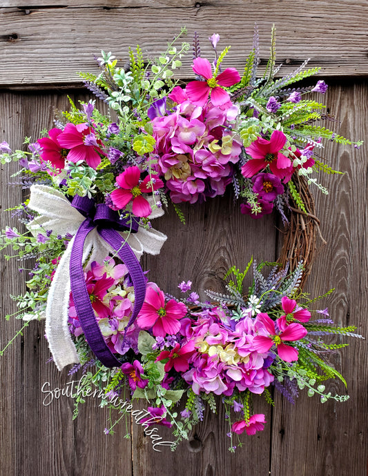 Spring Purple Hydrangea Front Door Wreath