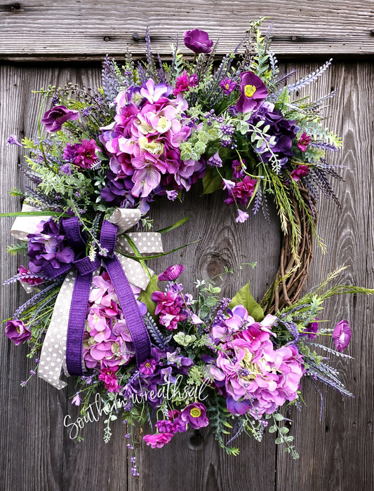 Deluxe Purple Hydrangea Spring Grapevine Door Wreath
