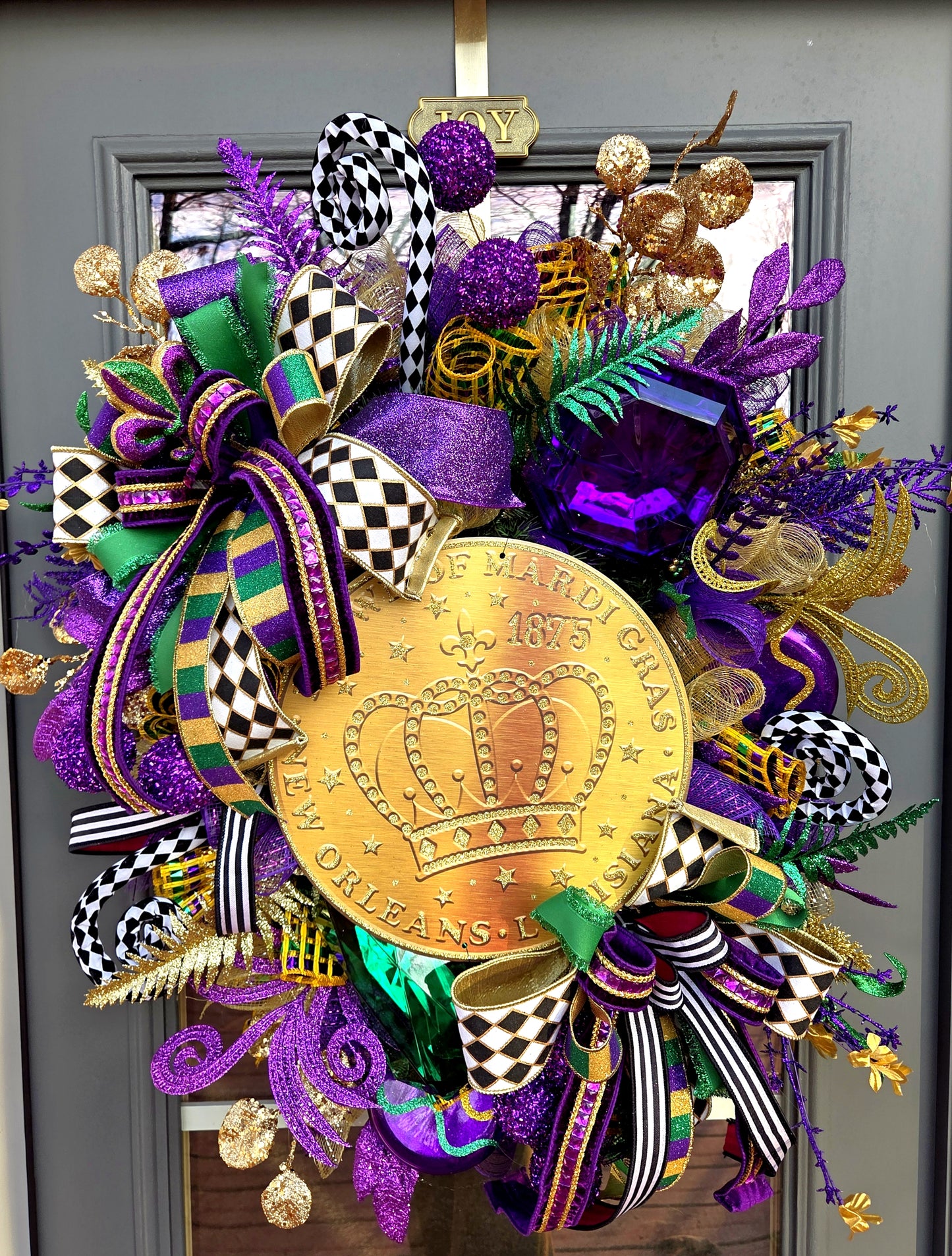 Deluxe Mardi Gras Medallion Wreath - Purple Green and Gold Mardi Gras Decor