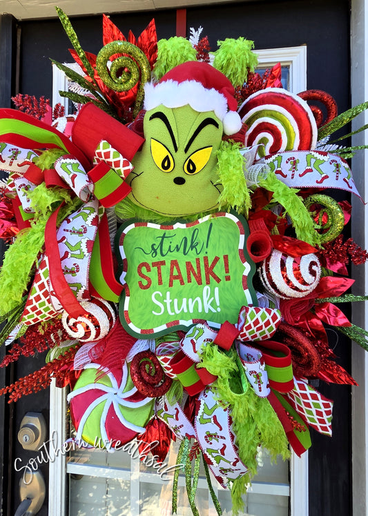 Deluxe Whoville Green Monster Front Door Wreath