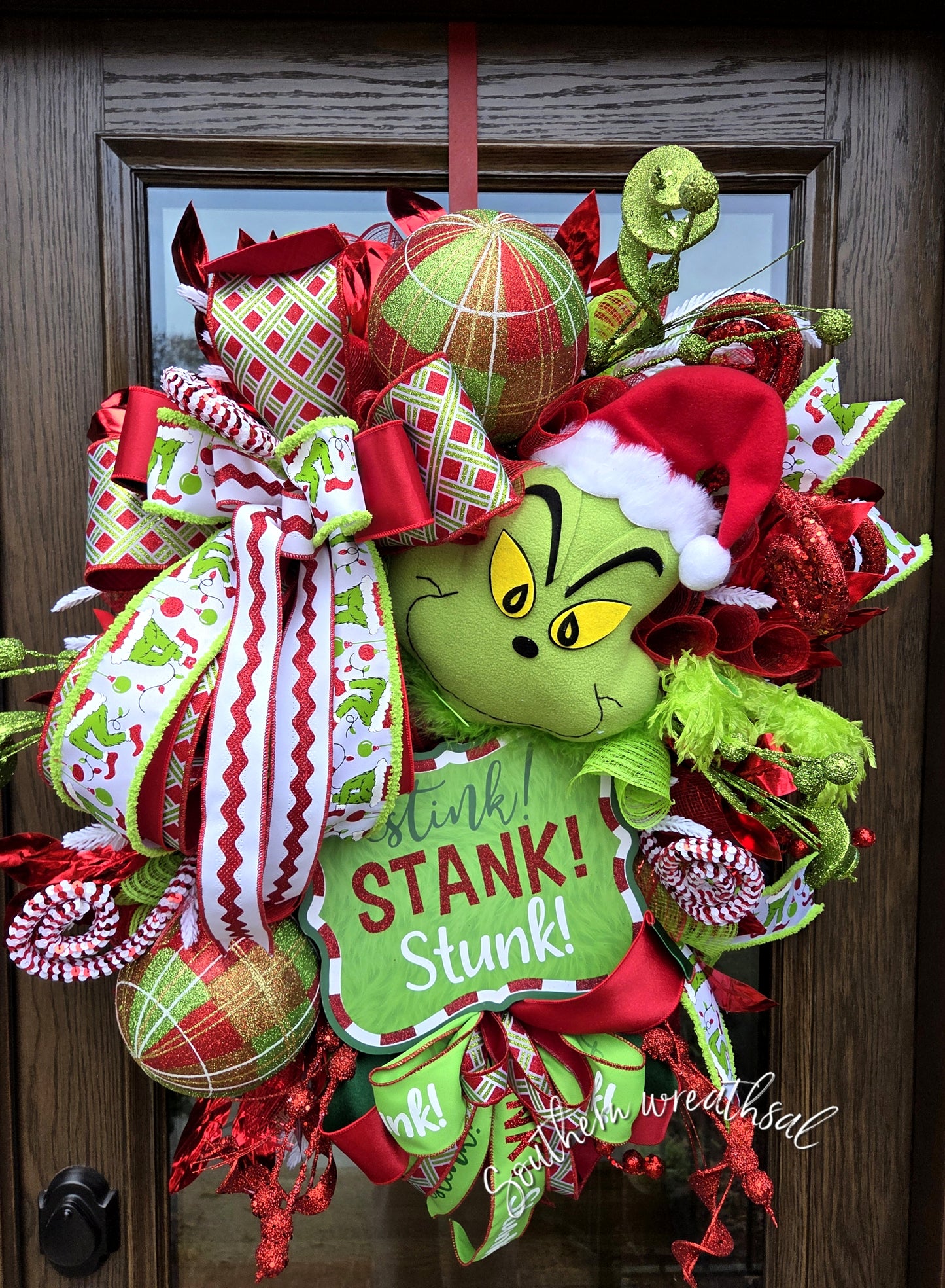 Deluxe Green Monster Christmas Door Wreath